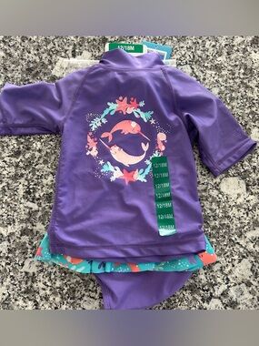 Skin Purple Kids Two-Piece Rashguard Set with Pink & Teal Narwhal Print